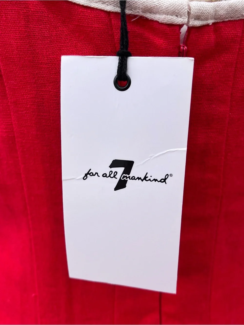 For All Mankind Red Linen Blend Midi Dress White Trim Fit & Flare Size M NWT - Picture 5 of 6